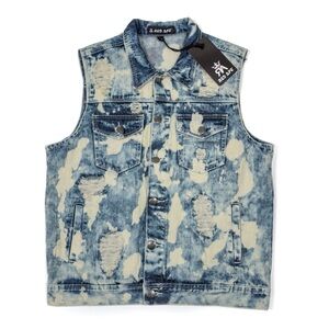 Red Ape Jean Vest Men's M Bleached/Acid Wash Denim Biker Street Distressed NWT